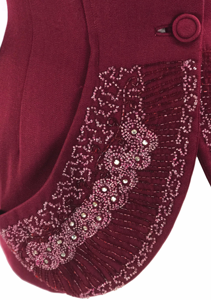 Vintage 1940s Couture Lilli Ann Burgundy Beaded Jacket- New!