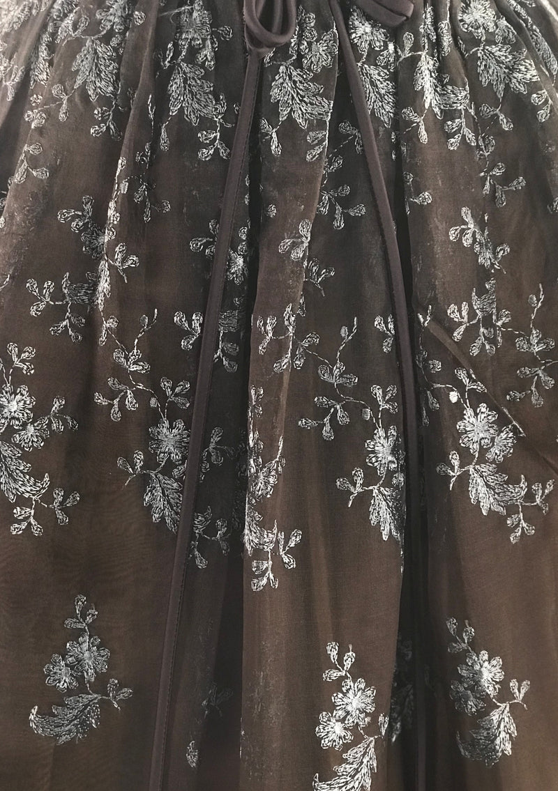 1950s Chocolate Embroidered Organza Party Dress  - New!