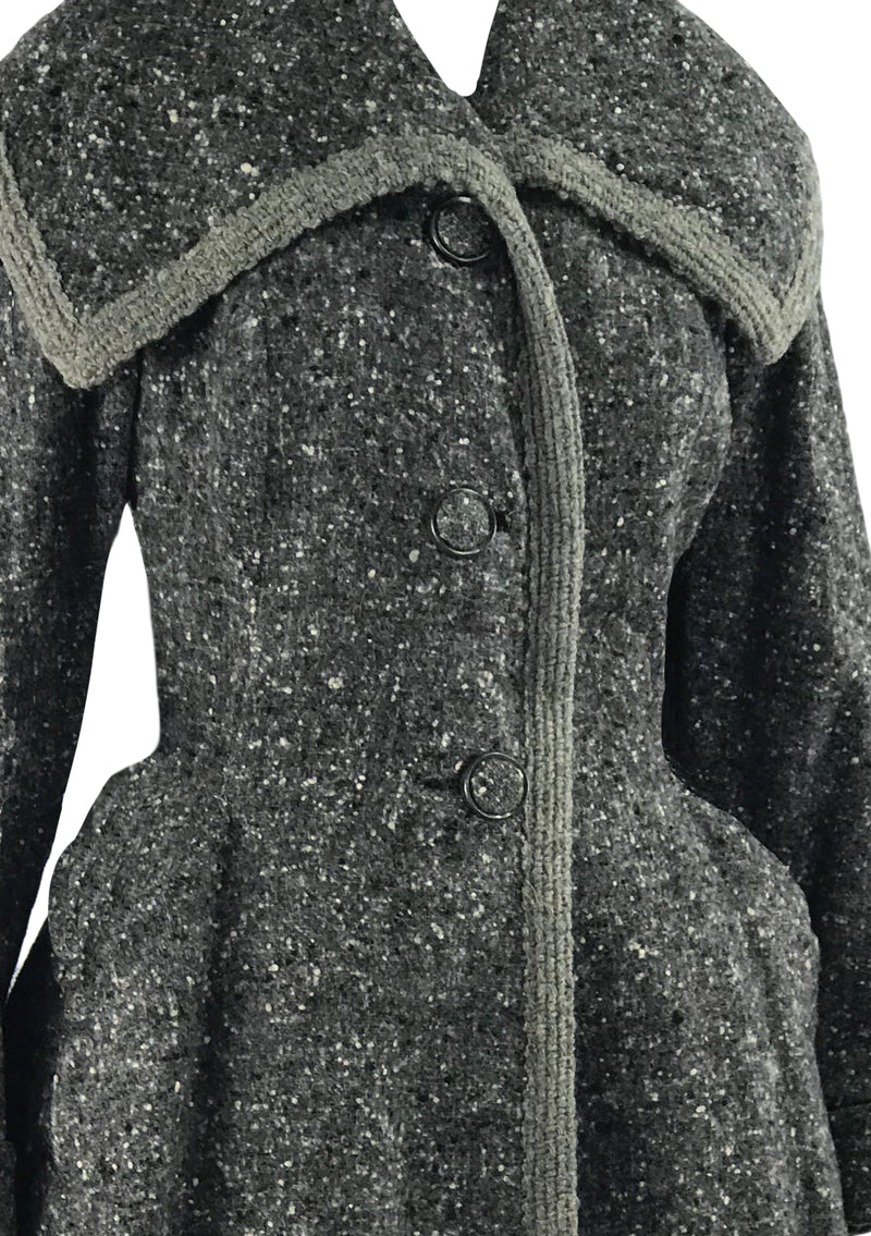 Vintage 1940s Charcoal Flecked Wool Princess Coat  New!