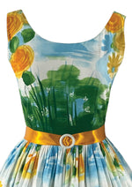 Vintage 1950s Scenic Floral Cotton Dress- New!