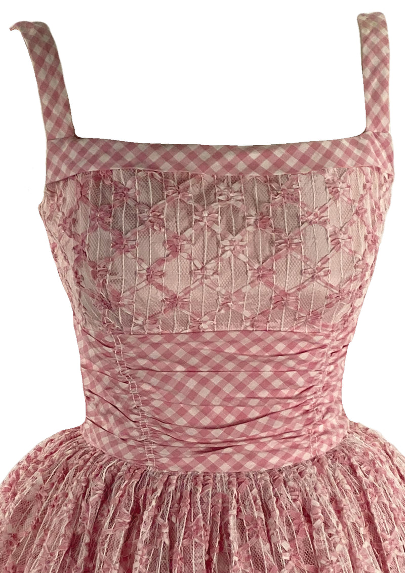 Late 1950s Early 1960s Pink & White Gingham Cotton Dress  - New!