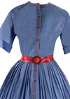 Early 1960s Blue Chambray Cotton Shirtfront Dress- New! (ON HOLD)