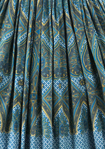 Stunning 1950s Blue Geometric Paisley Border Print Dress- New!