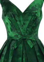 Gorgeous Late 1950s Early 1960s Green Brocade Cocktail Dress- New!
