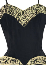 Vintage 1950s Black Pinup Dress with Soutache Trim - New!
