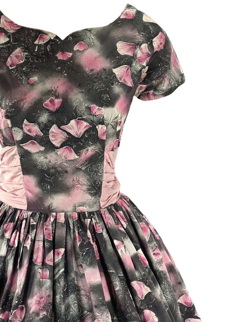 1950s Dancing Rose Petals Cotton Dress- New!