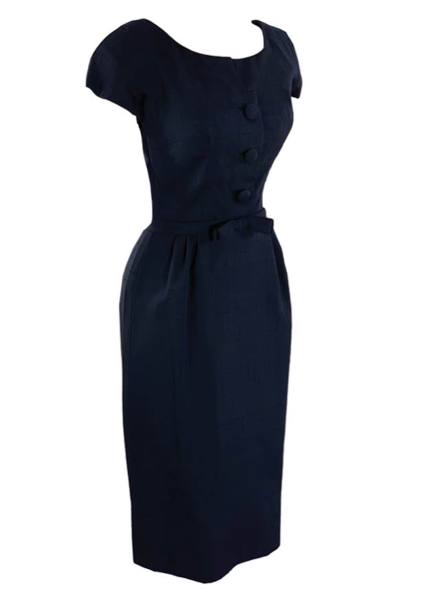 1950s Designer Navy Blue Silk Ensemble - New!