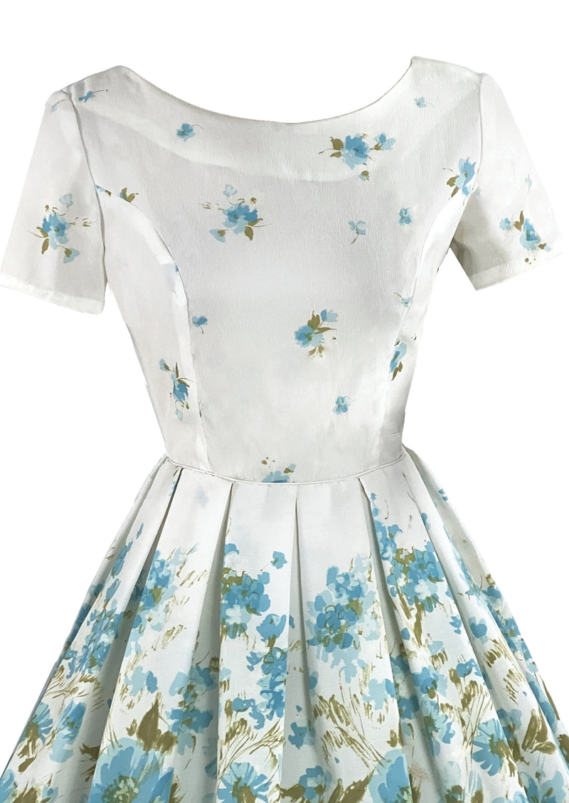 Late 1950s - Early 1960s Blue Border Floral Print - NEW!