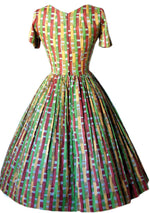 Vintage 1950s Multi-Coloured Block Print Cotton Dress  - New!