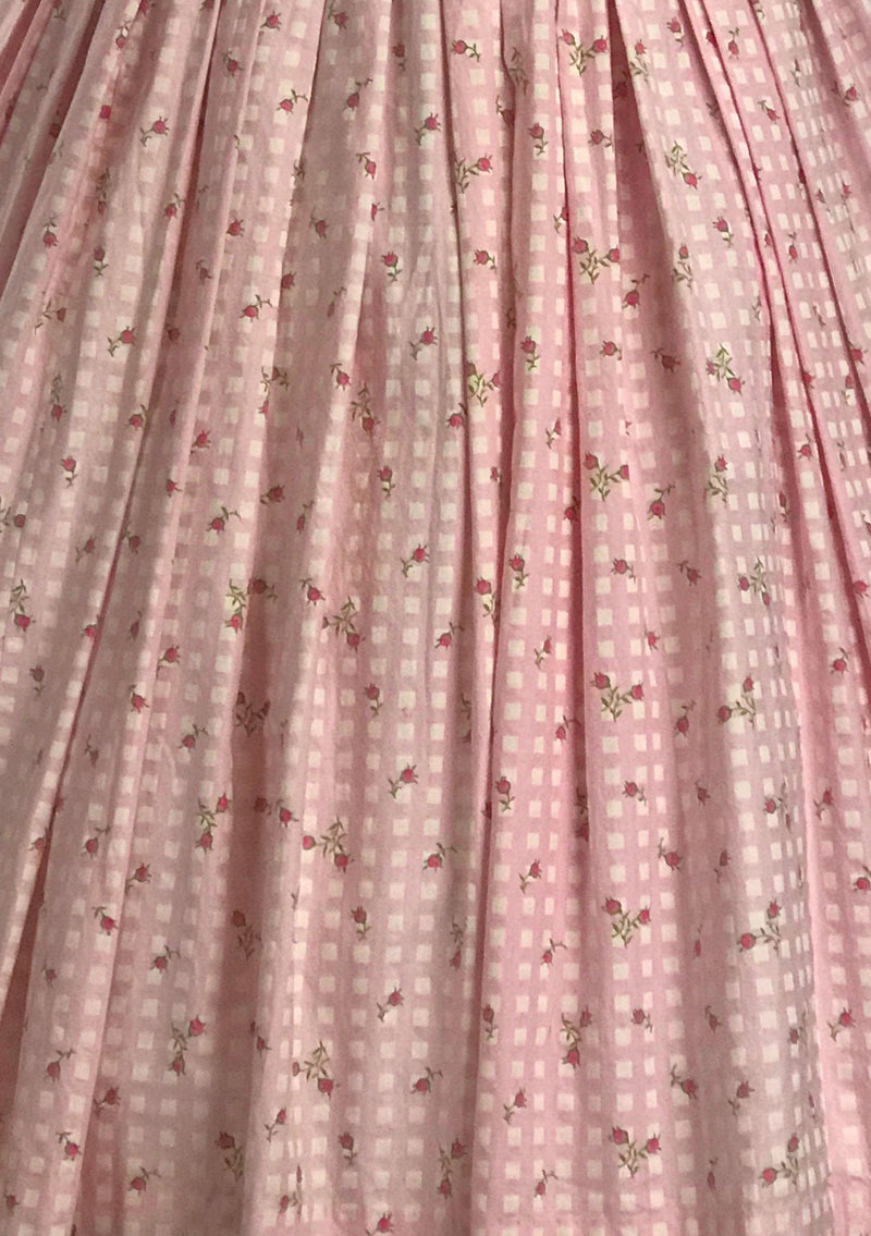 Late 1950s Pink & White Checks and Rosebuds Cotton Dress- New!