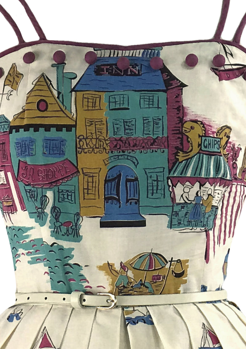 RARE 1950s English Seaside Novelty Print Dress- New! (RESERVED)