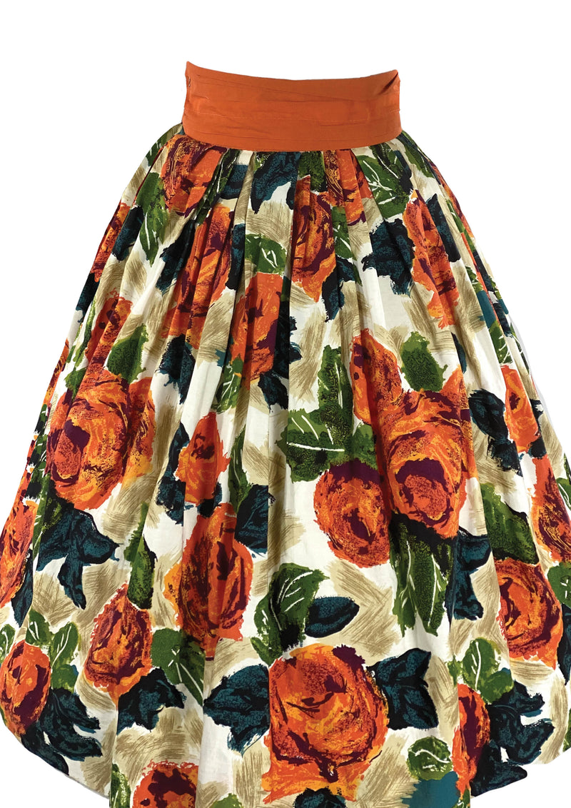 Vintage 1950s Vibrant Tangerine Roses Skirt - New!
