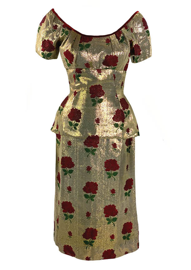 1950s Don Loper Designer Red Rose Lamé Ensemble- New!