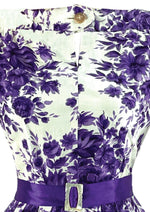 Late 1950s to Early 1960s Purple Bouquet Cotton Dress- NEW!