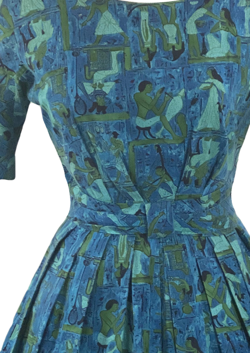 1950s Ancient Egyptian Novelty Print Cotton Dress- New!