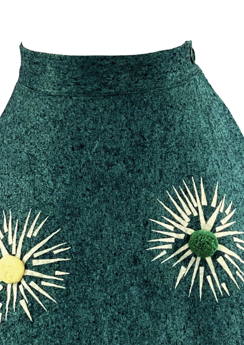 Vintage 1950s Turquoise Flecked Skirt with Starbursts - NEW!