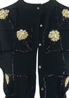 Vintage 1950s Black Cardigan with Cream Sequins- New! ON HOLD