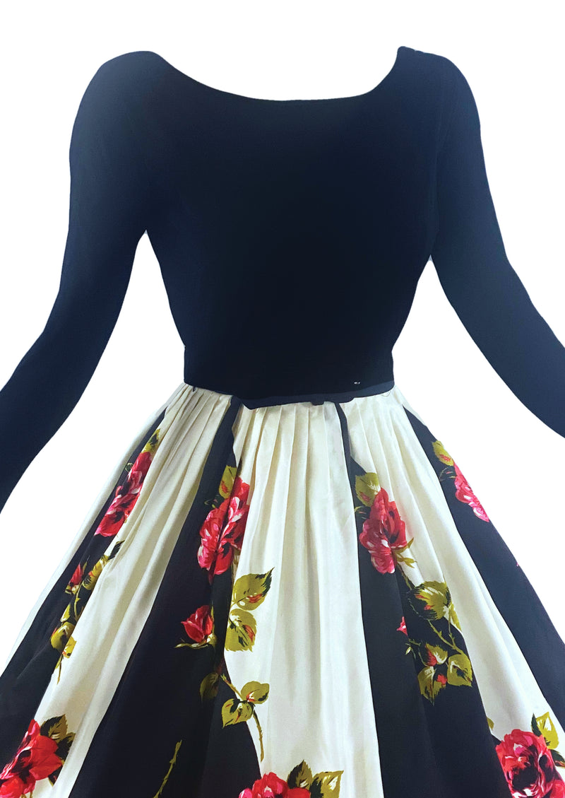 Vintage Early 1960s Crimson Roses Silk Dress- NEW!