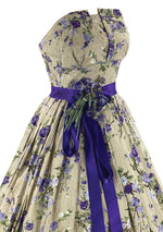 1950s Strapless Purple Floral Print Party Dress- New!