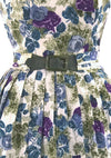 Vintage 1950s Purple & Blue Rose Print Dress- New!