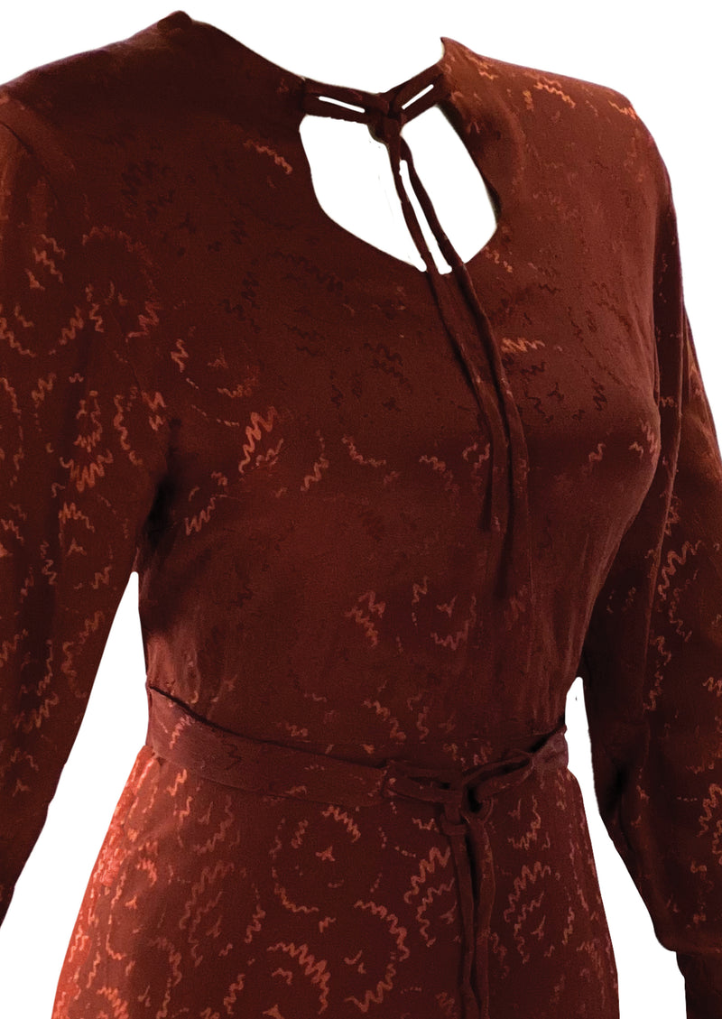 Vintage 1940s Russet Squiggle Rayon Dress- New!