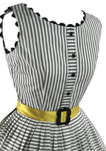 1950s B&W Stripe Sunflower Border Print Dress- New!