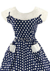 Striking 1950s Blue and White Polka Dot Cotton Dress- New!