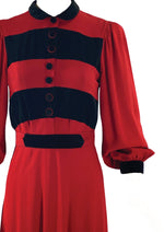Striking Late 1930s Early 1940s Red & Black Dress- New!