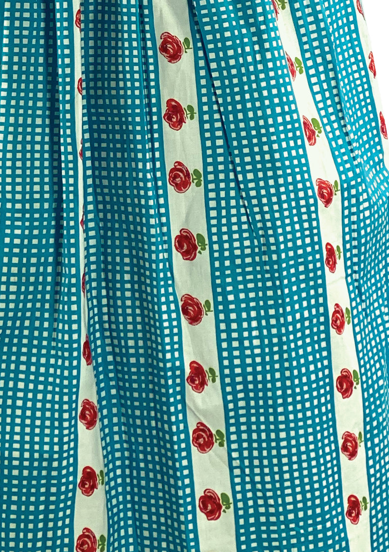 Late 1950s Early 1960s Turquoise & White With Red Roses  - New!