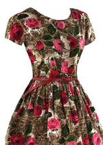 Late 1950s Rural Countryside with Roses Novelty Print Dress- NEW!