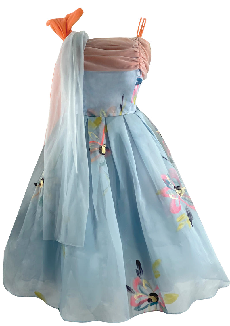 Late 1950s Early 1960s Hand Painted Party Dress Ensemble- New!
