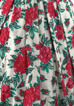 Vibrant 1950s Red Rose Print Cotton Dress- New!