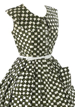 Late 1950s to Early 1960s Green & White Checkerboard Dress- NEW!
