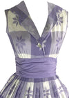 Vintage 1950s Lavender and White Floral Check Dress- New!