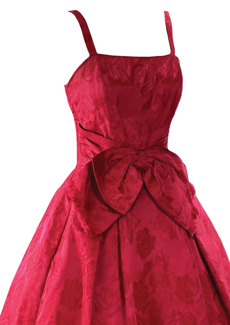 Late 1950s Early 1960s Cranberry Brocade Floral Gown- New!