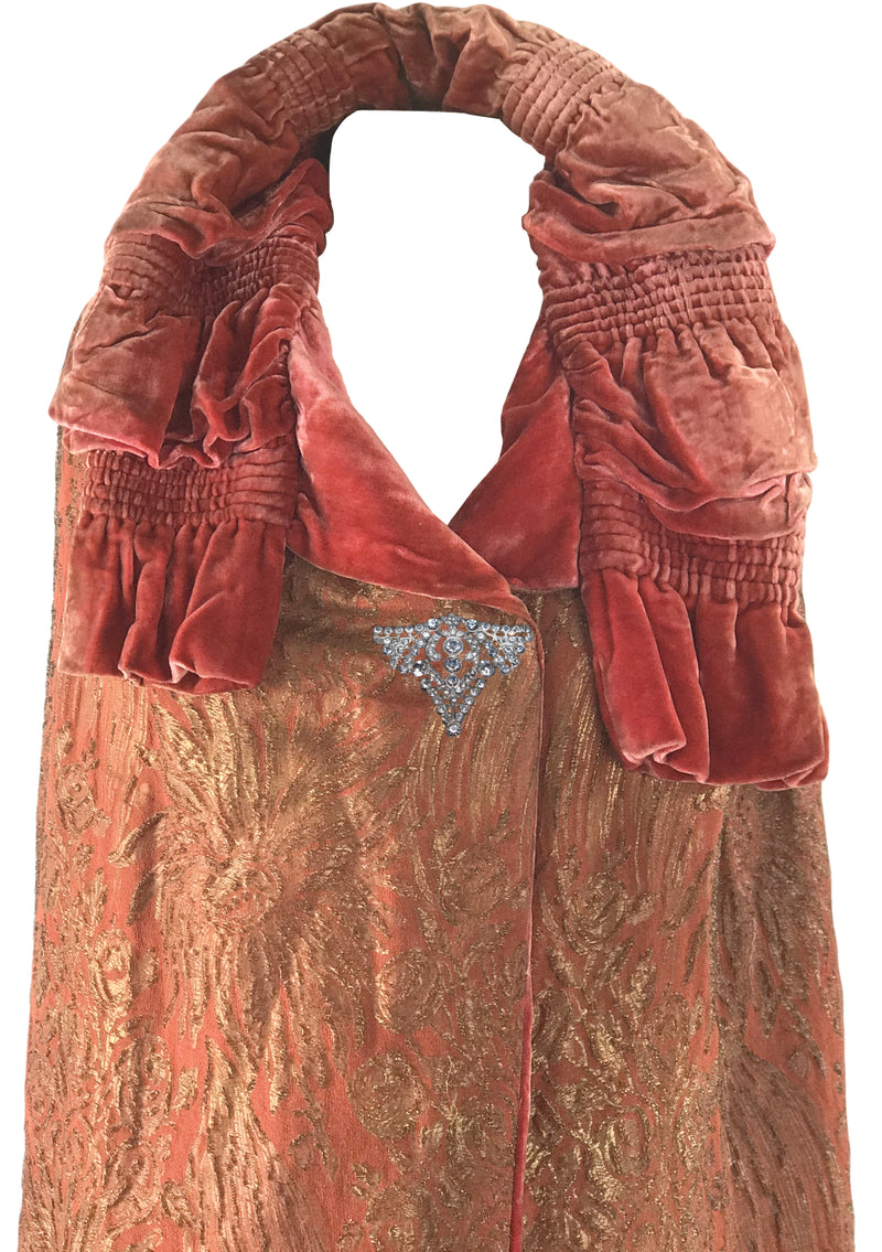 Vintage 1920s Tangerine Silk Velvet & Lame Cape - New!