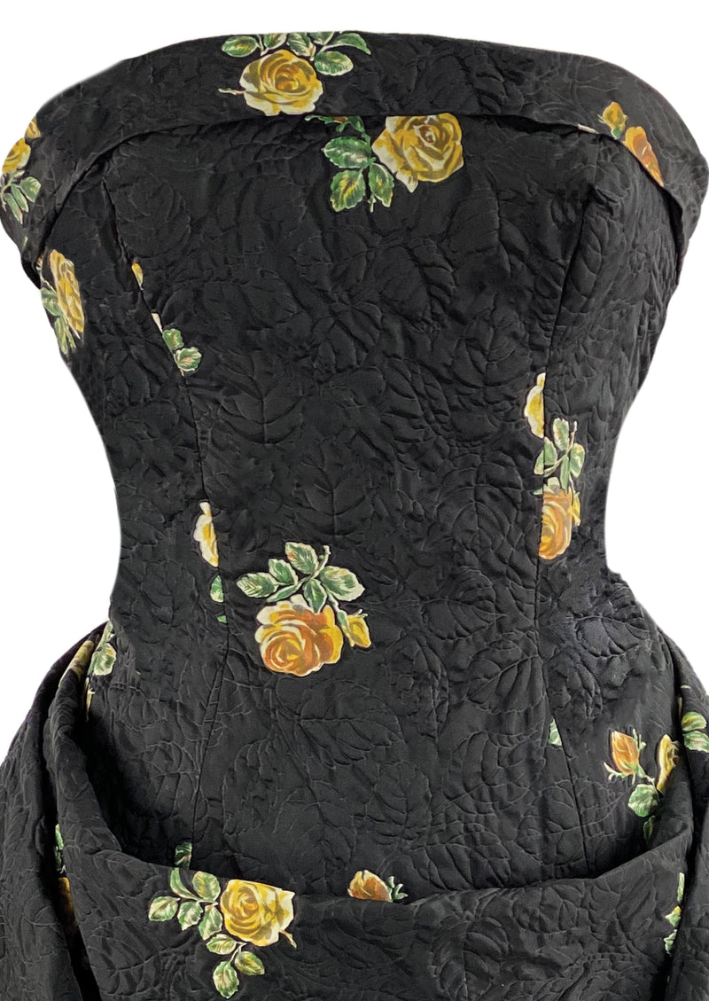 Vintage 1950s Linzi Line British Designer Black Floral Dress- NEW!