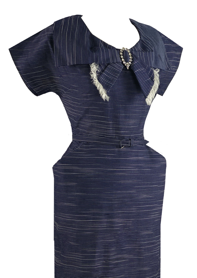 Late 1940s to Early 1950s Navy and White Wiggle Dress - NEW!