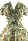 Beautiful 1950s Green Floral Plisse Dress - New!