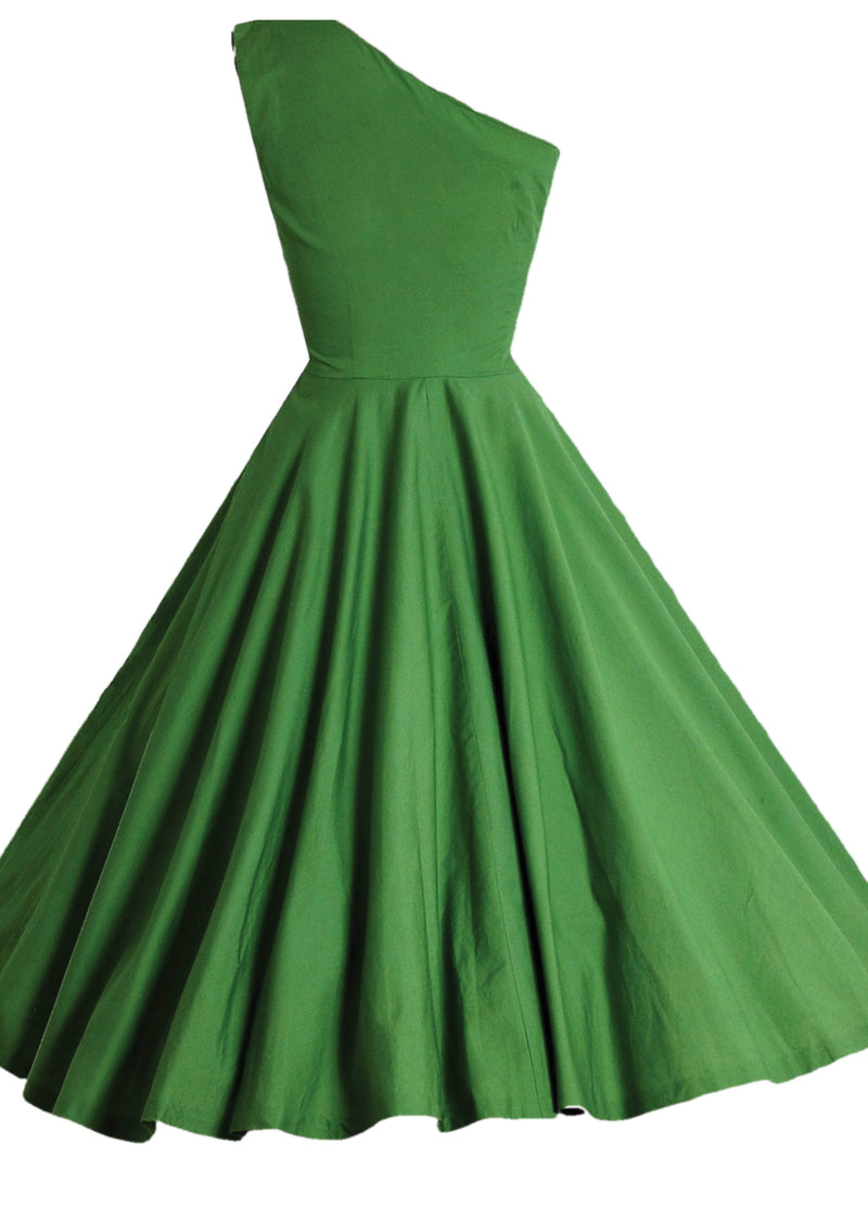1950s Apple Green Cotton Floral Applique Dress- New!