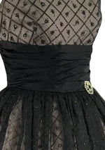 Vintage 1950s Black Flocked Chiffon Glitter Party Dress - New!