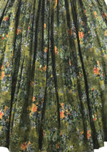 Beautiful 1950s Olive Green Floral Cotton Dress- New!