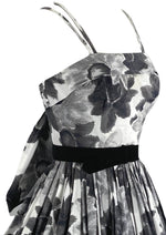 Late 1950s B&W Floral Print Cotton Sundress New!