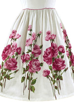 Early 1960s Pink Roses on White Pique Cotton Dress- New!