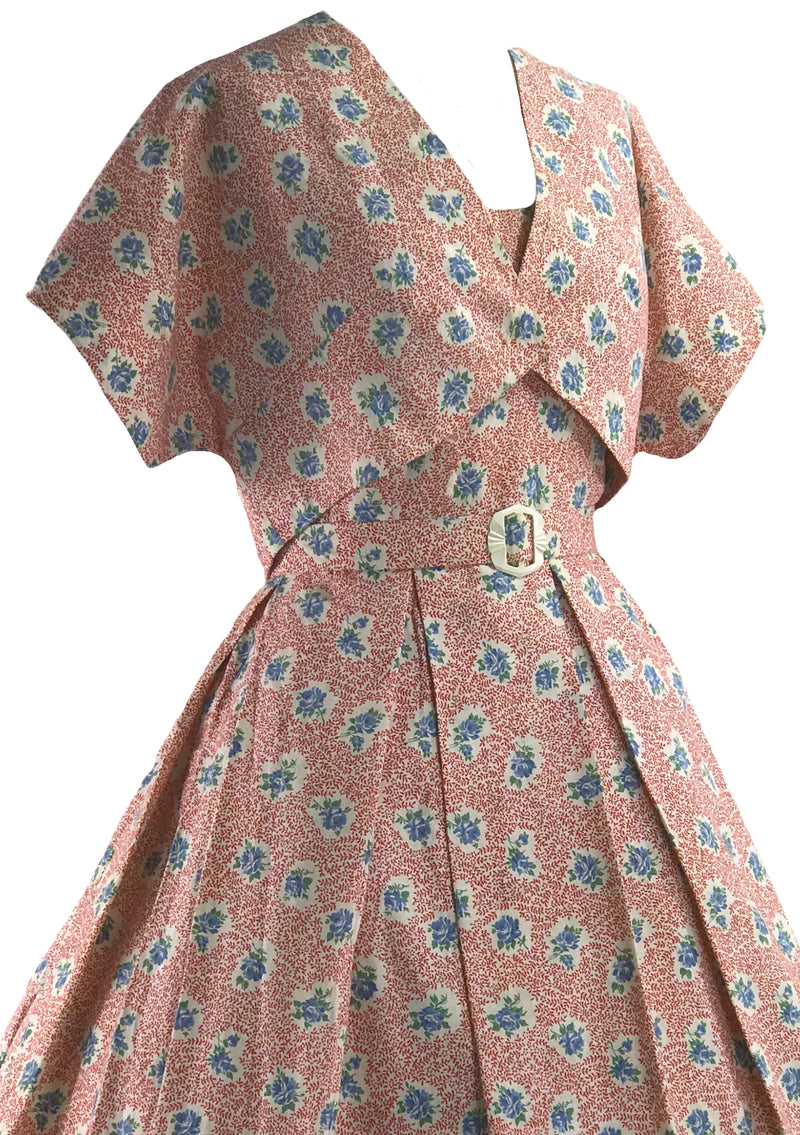 Vintage 1950s Pink Floral Cotton Dress Ensemble- New!