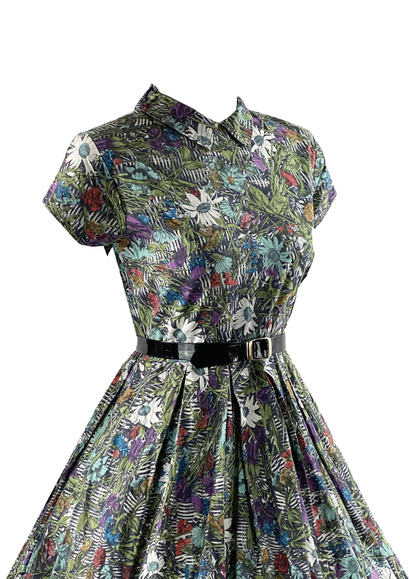 Vintage 1950s Floral Novelty Print Cotton Dress - NEW!