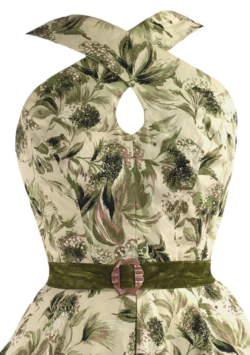 Vintage 1950s Cross-Over Neckline Floral Dress - New!