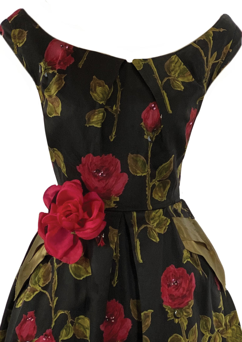 Vintage 1950s Designer Raoul Couture Red Roses Dress- New!
