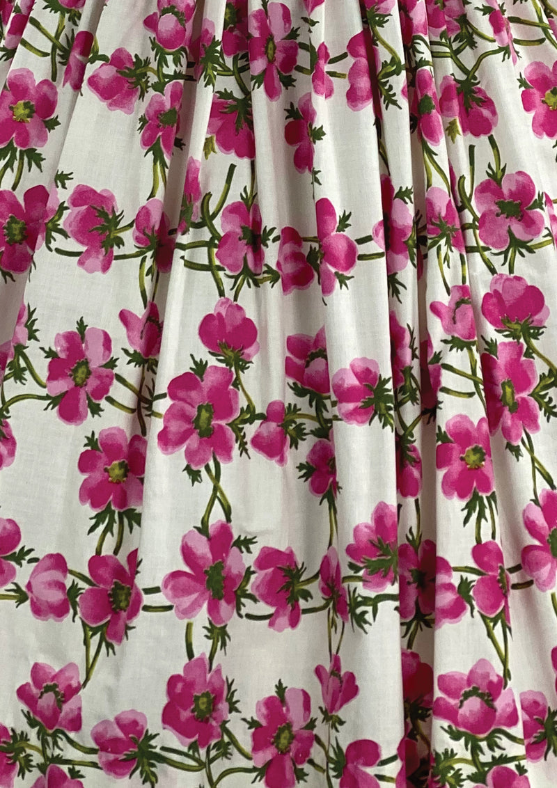 Vintage 1950s Pink Anemone Print Cotton Dress - New!