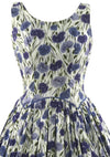 Vintage 1950s Blue Carnations Cotton Dress- New!